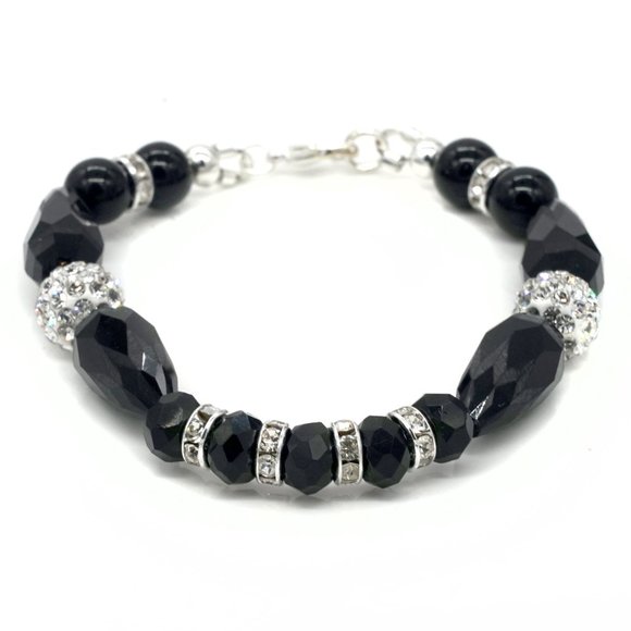 My Bead Emporium Jewelry - Black bracelets with glass beads and silver lobster clasp.